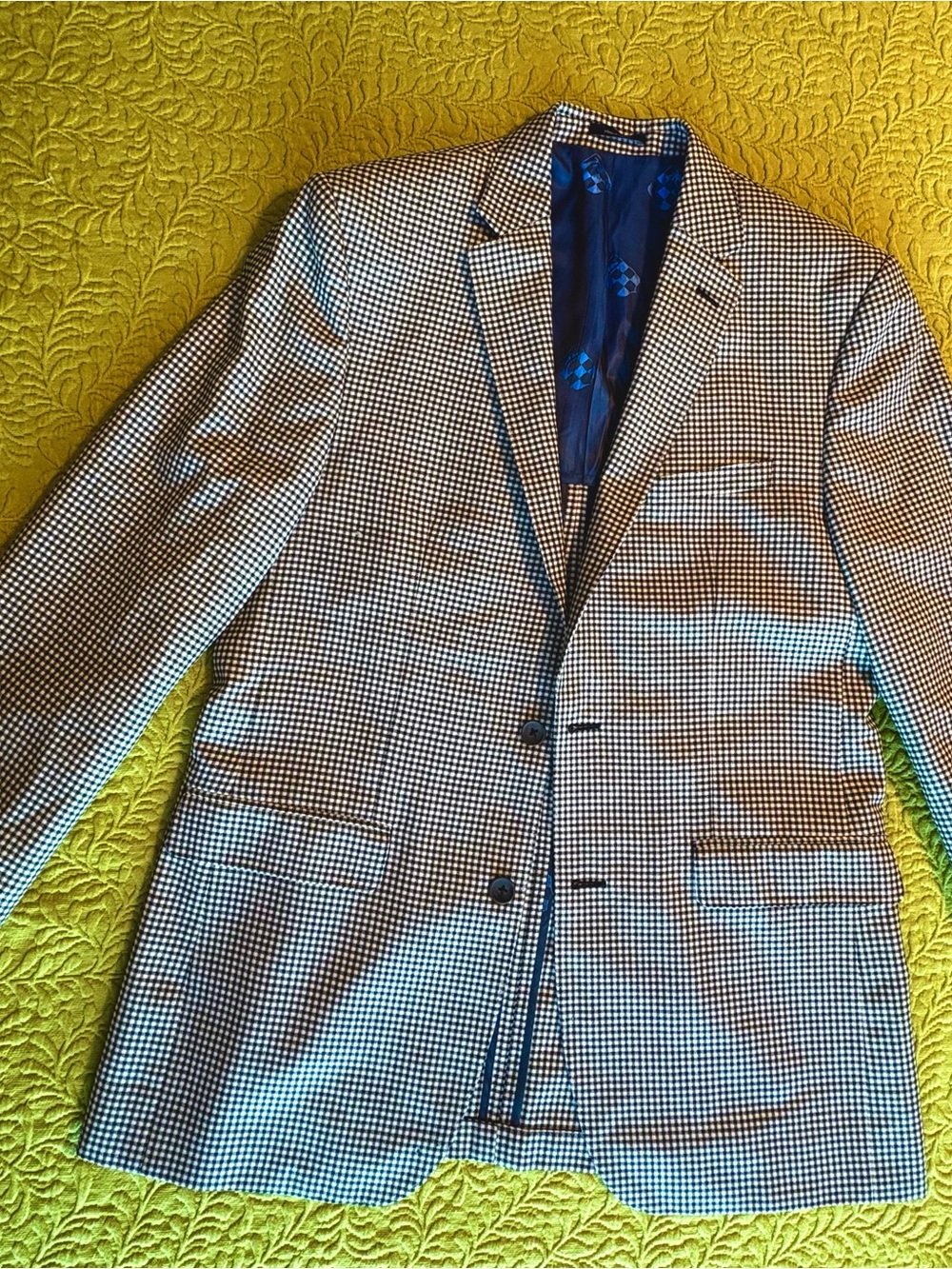 Vince Camuto Men's Black & White Micro-Check Blazer Silk/Wool 40L Early 00’s